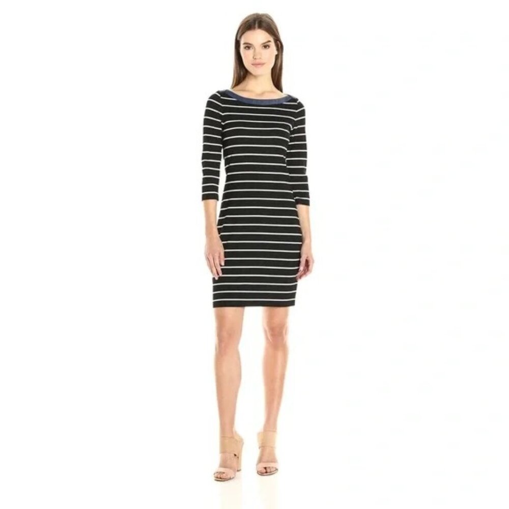 NWT Tommy Hilfiger Womens Size Large Nautical Stripe Boat Neck Sheath Dress NEW